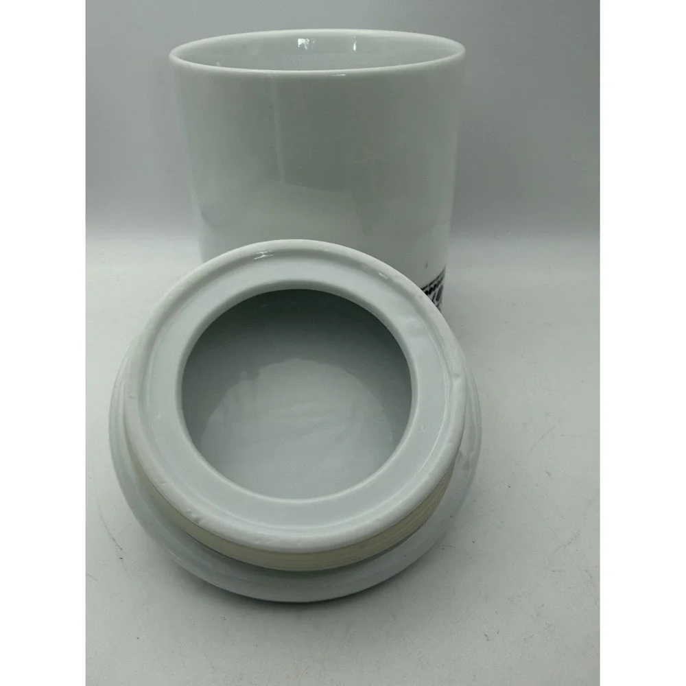 Crate & Barrel Cat Treat Canister Fish Lid Black White Ceramic 6.5